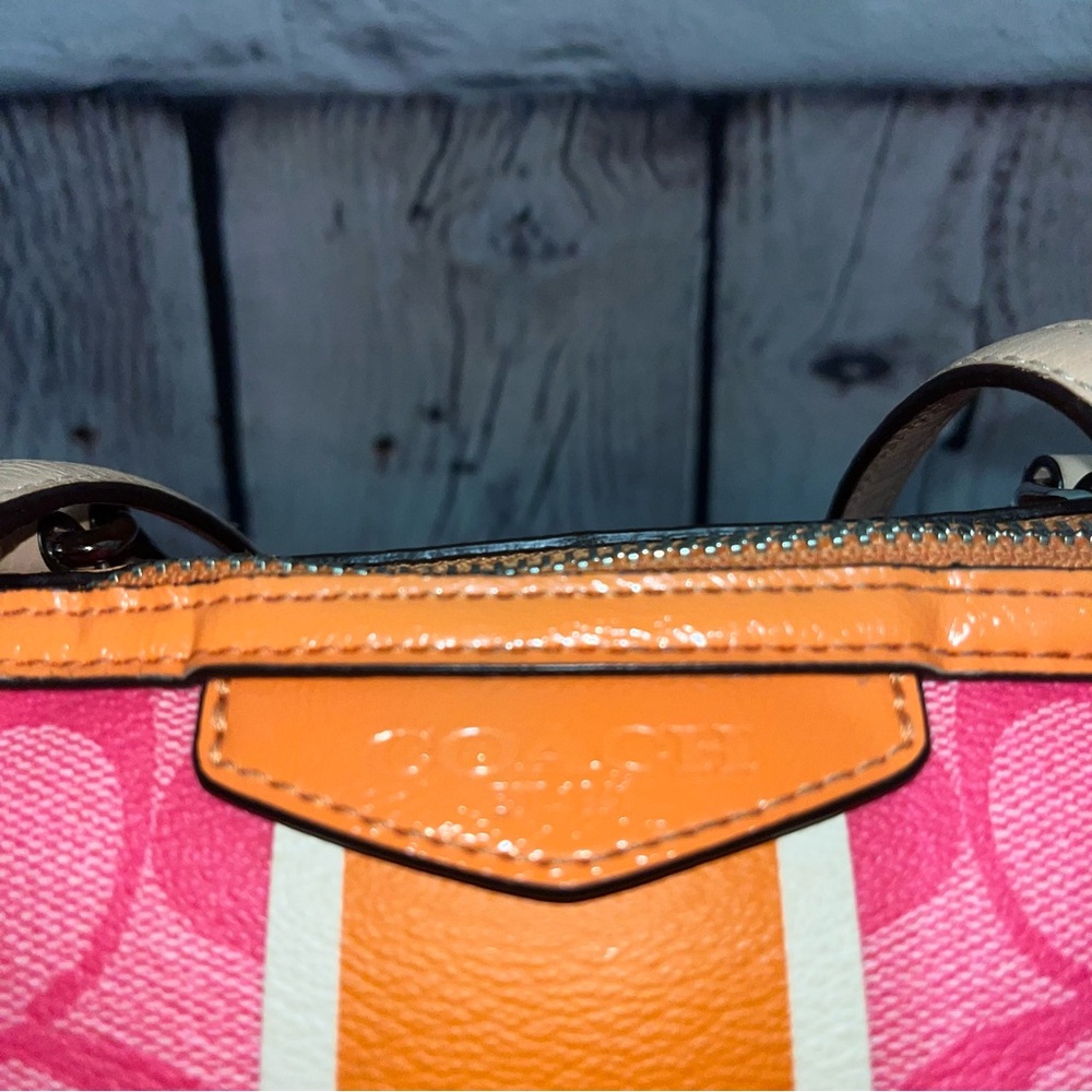 Coach Pink and Orange Signature Satchel - Picture 16 of 16